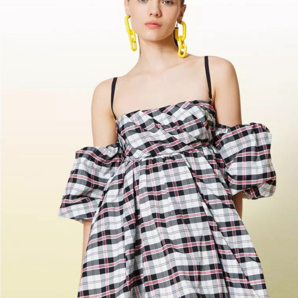Twinset Actitude collection short balloon dress check pattern size XS/40